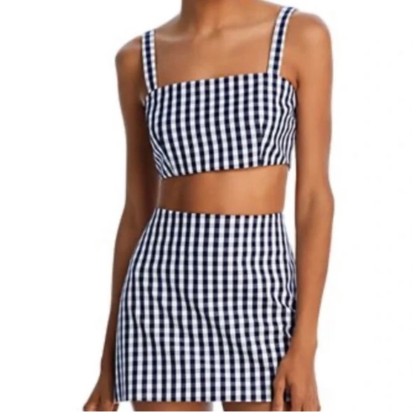 Wayf Tops - WAYF Navy White Gingham‎ Carlotta Crop Top NWT Size L